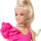 Barbie Deluxe Style Doll #15 in Hot Pink Barbiecore Dress, Blonde High Ponytail, Black Lace Tights, Silver Clutch, and Silver Jewelry