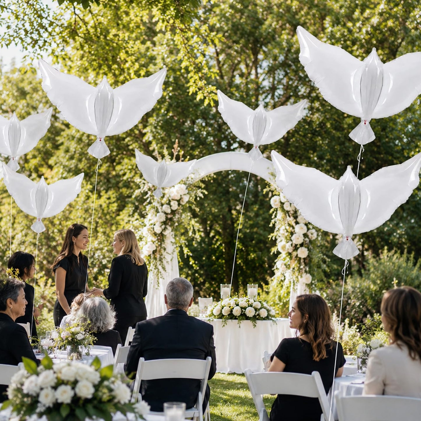 12 Pieces 36 Inches Large White Peace Dove Balloons Aluminum Foil Pigeon Bird Balloons for Wedding Engagement Funeral Memorials Remembrance Charity
