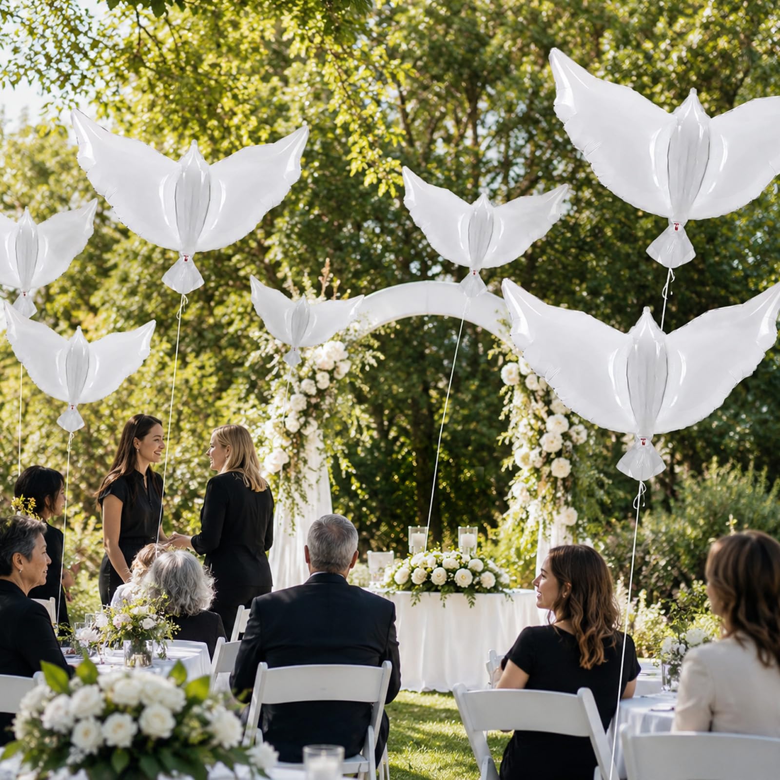12 Pieces 36 Inches Large White Peace Dove Balloons Aluminum Foil Pigeon Bird Balloons for Wedding Engagement Funeral Memorials Remembrance Charity