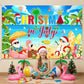 Christmas in July Backdrop 72.8'' x 43.3'', Christmas in July Background Banner Party Decorations with Beach Snowman Santa for Summer Holiday Hawaiian