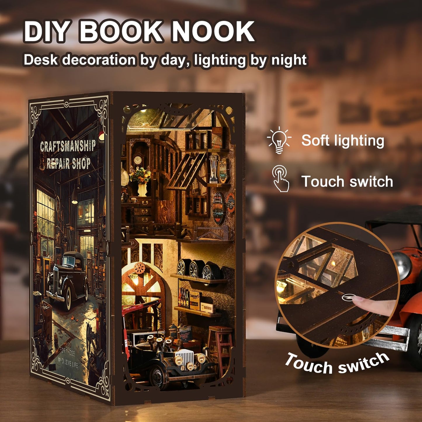 qpdbookpd Book Nook Kits, for Adults - DIY Miniature Bookshelf Insert with LED Lights, Creative Craft Book Nook Kits for Adults(Craftsmanship Repair
