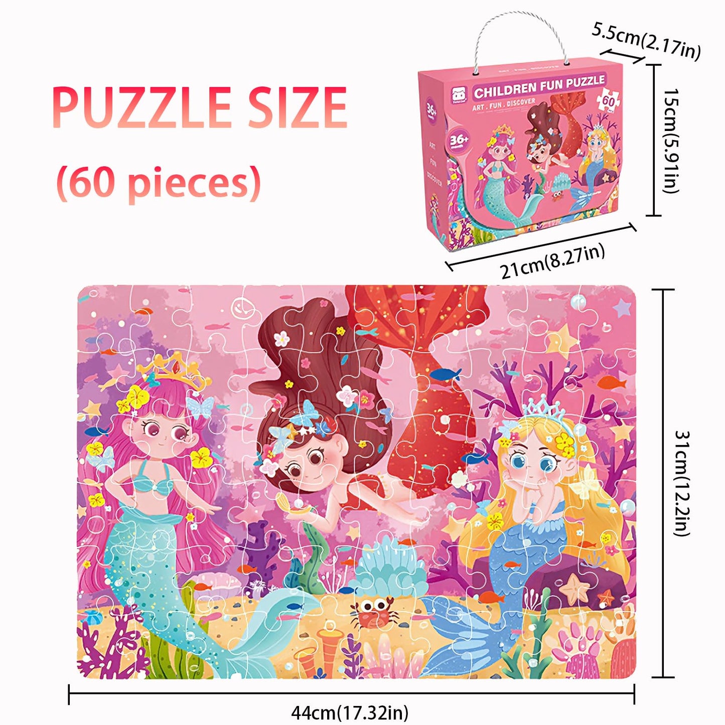 GIVEITALL Mermaid Jigsaw Puzzle for Kids Ages 4-10 Years Olds,60 Pieces