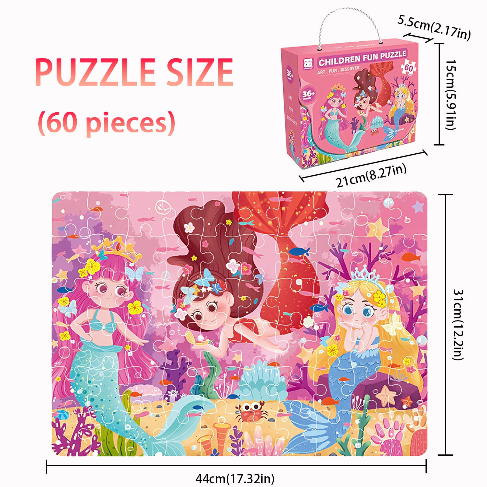 GIVEITALL Mermaid Jigsaw Puzzle for Kids Ages 4-10 Years Olds,60 Pieces