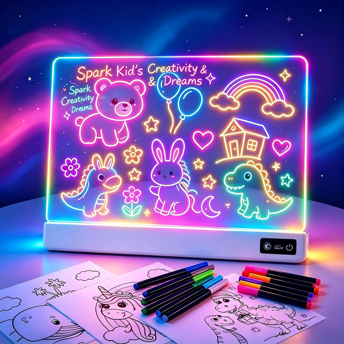 17 Inch Rechargeable LED Drawing Board for Kids, Upgraded 15 Colors Light Up Doodle Pad, Anti-Scratch PVC, Flicker-Free Eye Care, Includes Tracing