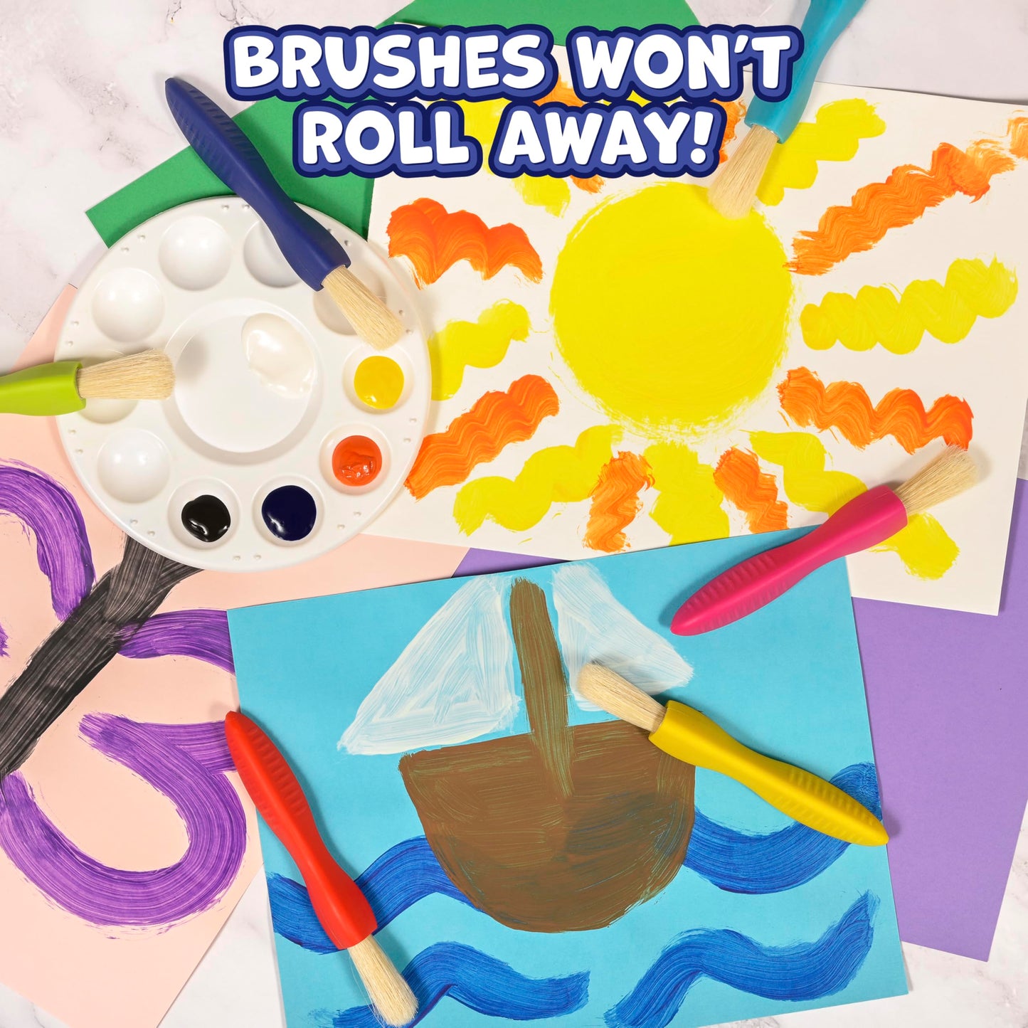READY 2 LEARN Triangle Grip Toddler Paintbrush Set - Set of 6 - Easy-Grip Art Supplies - Thick Paint Brushes for Toddler Art - Art Supplies