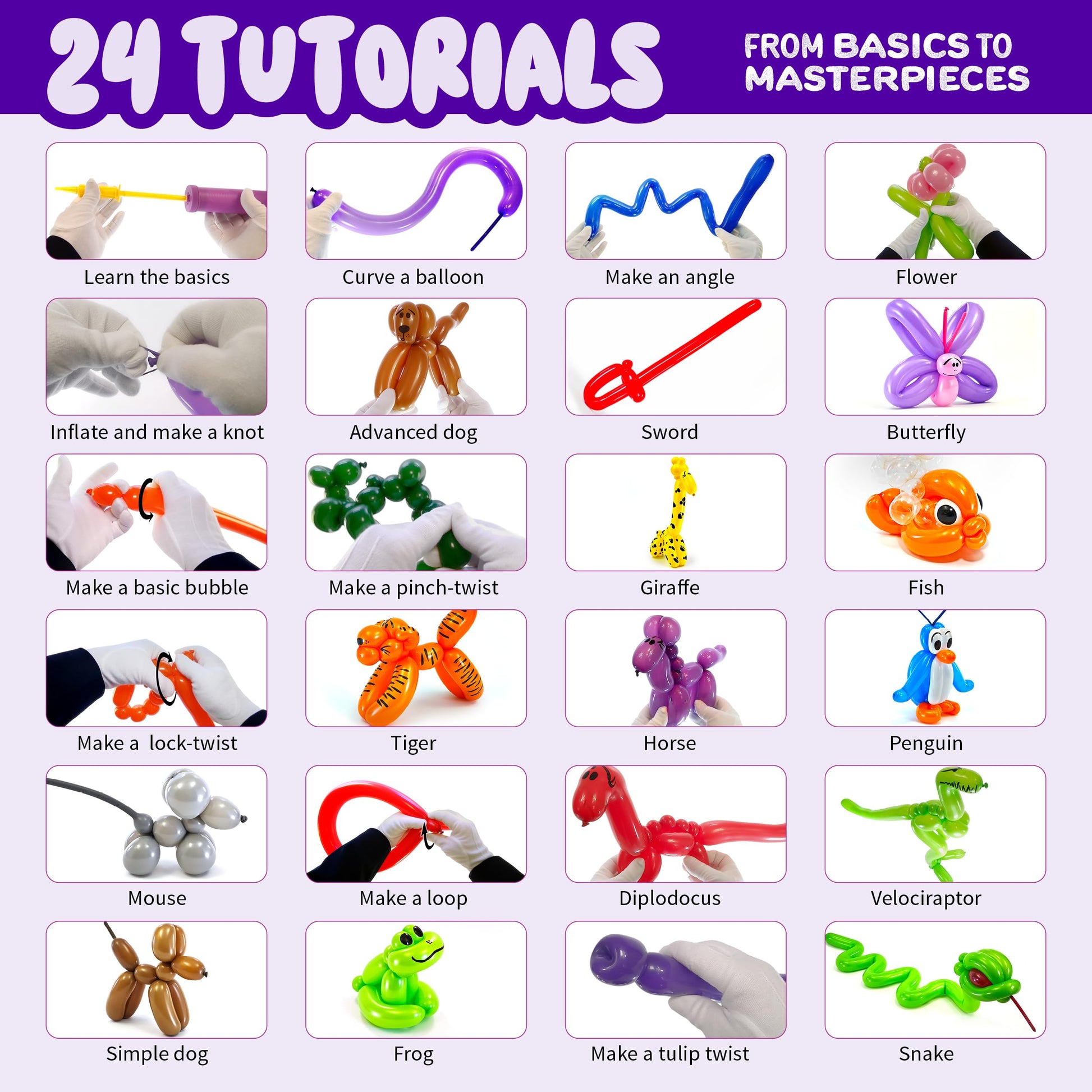 Dan&Darci Balloon Animal Twisting Kit with Pump for Kids - Boy & Girl Gift - Birthday Gifts for Girls and Boys - Arts and Crafts for Ages 8-12 - 6 7 8