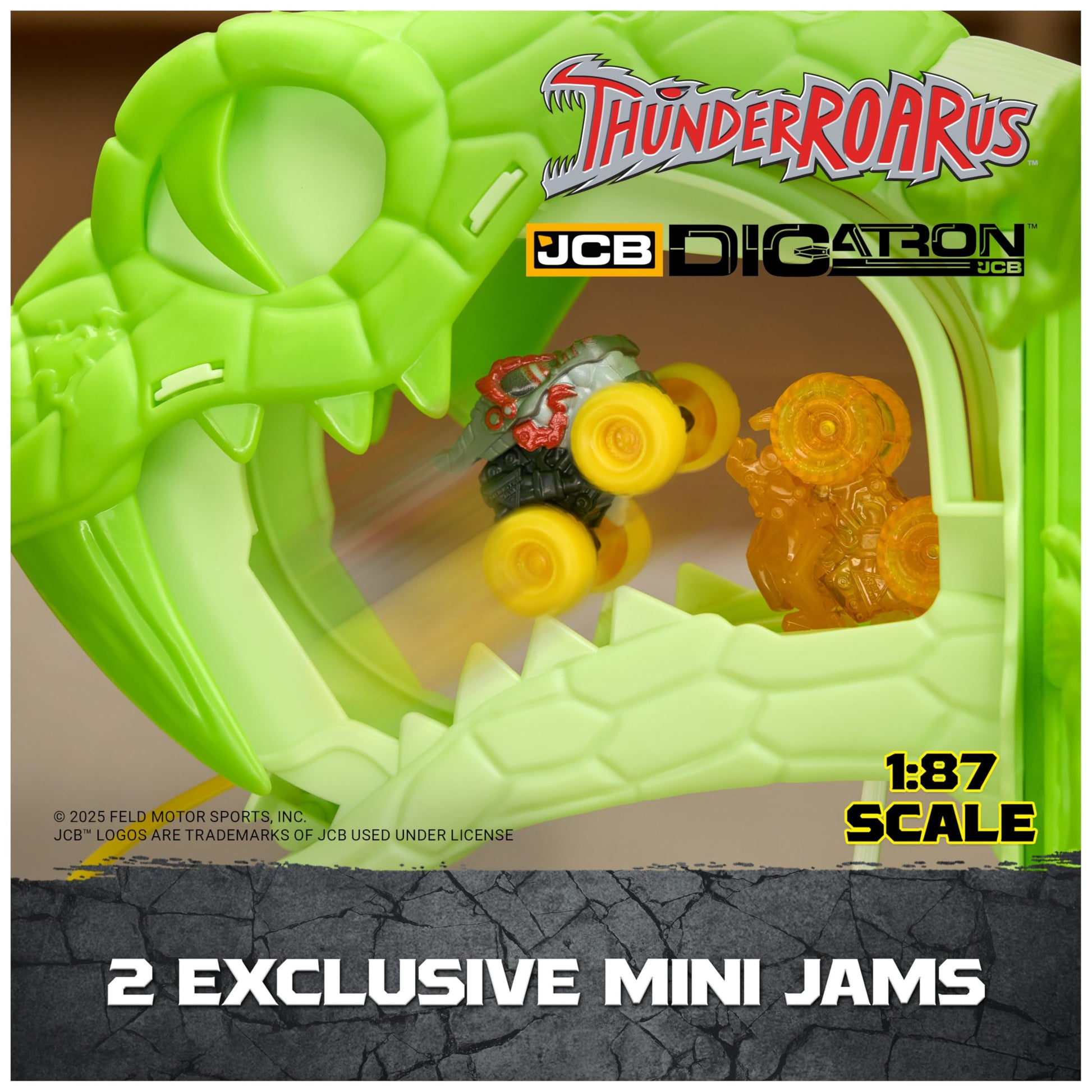Monster Jam Mini Jams, Cobra’s Crazy Escape 28” Motorized Playset, 2 Exclusive Die-Cast ThunderROARus and JCB Digatron Monster Trucks, Kids Toys