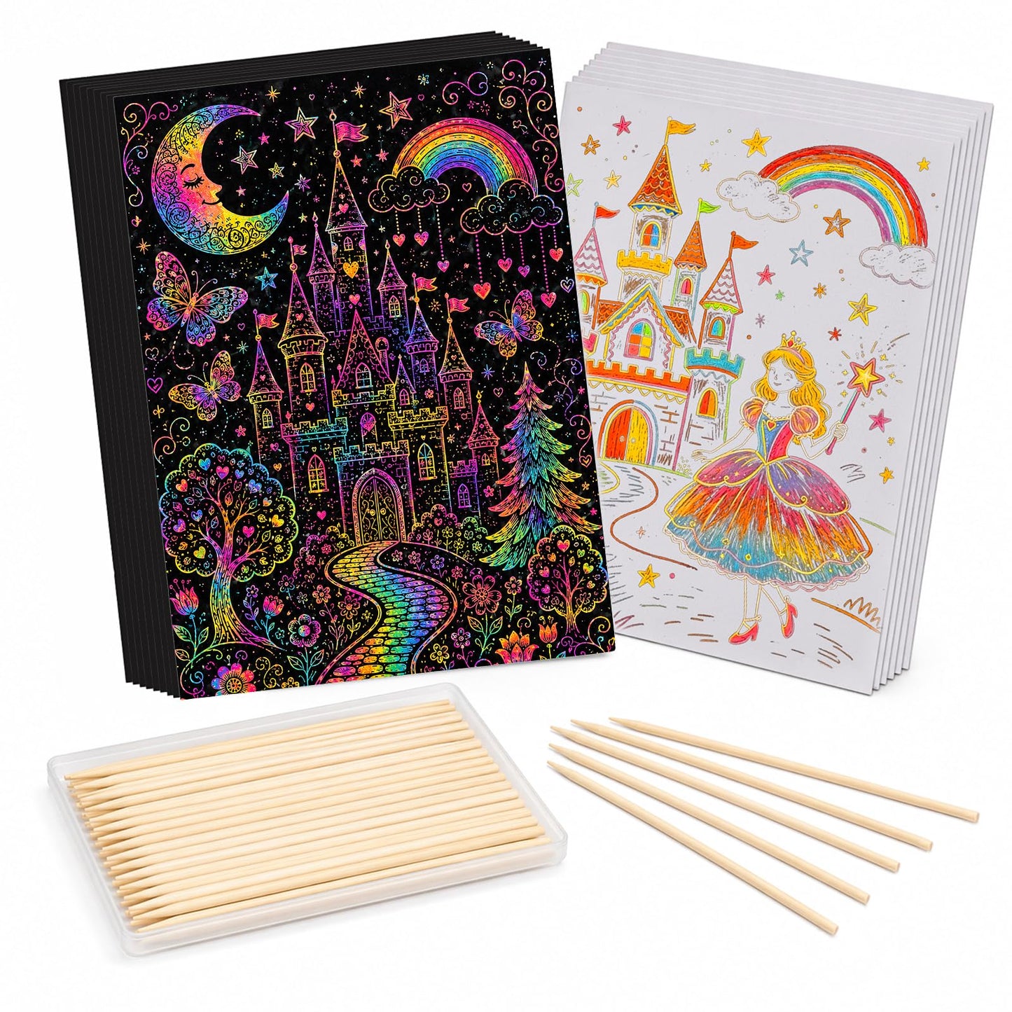 Minyaluck Rainbow Scratch Art Paper Kit-90 Pcs 6.5"x4.7"Double-Sided Black & White Magic Scratch Off Art Craft Supplies Kits