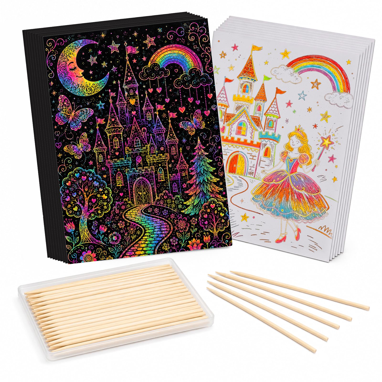 Minyaluck Rainbow Scratch Art Paper Kit-90 Pcs 6.5"x4.7"Double-Sided Black & White Magic Scratch Off Art Craft Supplies Kits