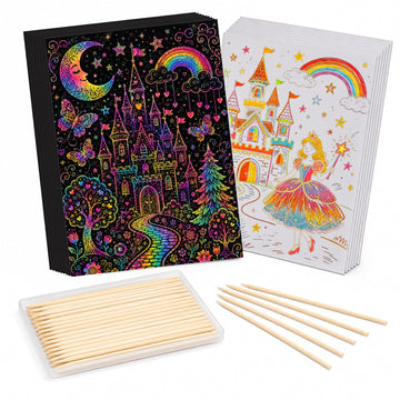 Minyaluck Rainbow Scratch Art Paper Kit-90 Pcs 6.5"x4.7"Double-Sided Black & White Magic Scratch Off Art Craft Supplies Kits