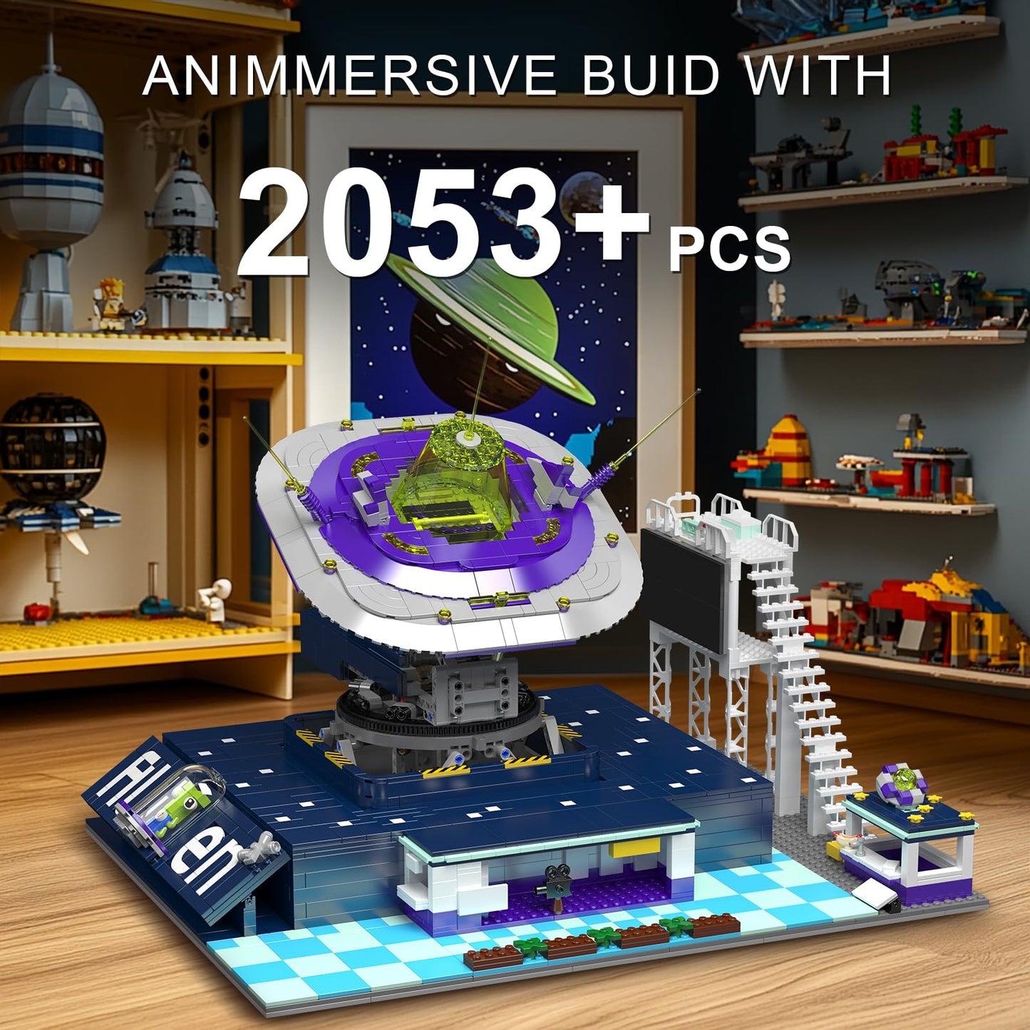 Mould King Spaceship Building Sets, Flying Object Model Kit, Collectible Home Decoration Building Set, Creative Play Space Toy Gift for Teens