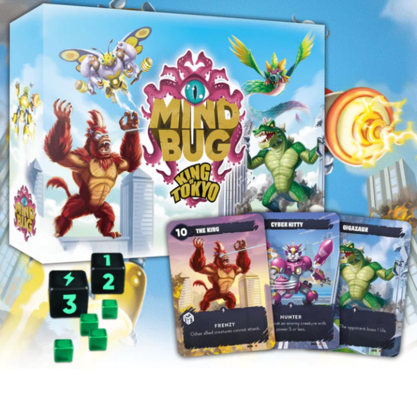 Mindbug: King of Tokyo Card Game - Epic Crossover Battle of Kaijus & Monsters, Strategic Duel Game with Dice, Energy Cubes & Creature Cards for Kids