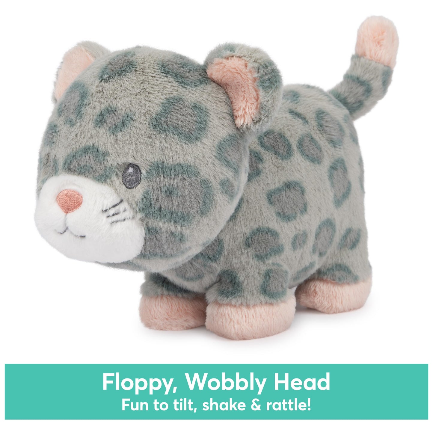 GUND Baby Safari Friends Collection Plush Leopard with Chime, Sensory Toy Stuffed Animal for Babies and Newborns, Gray/Pink, 7"