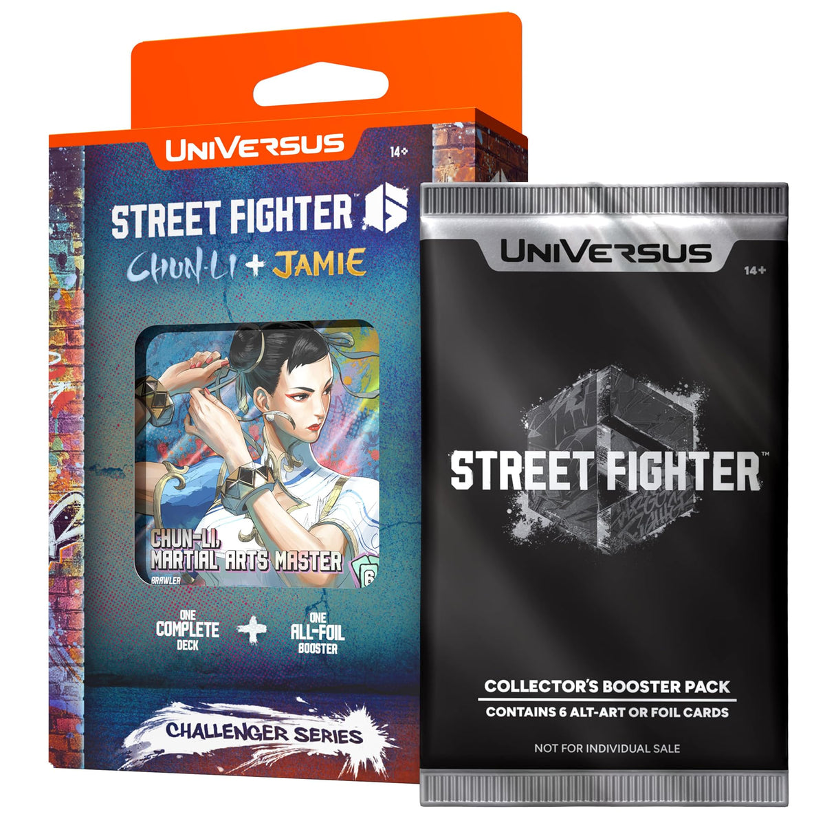 UniVersus: Street Fighter 6: Challenger Series - Chun-Li & Jamie - Deck Building Card Game, Ready to Play Character Deck, 6 Foil-Alt Art Booster Cards