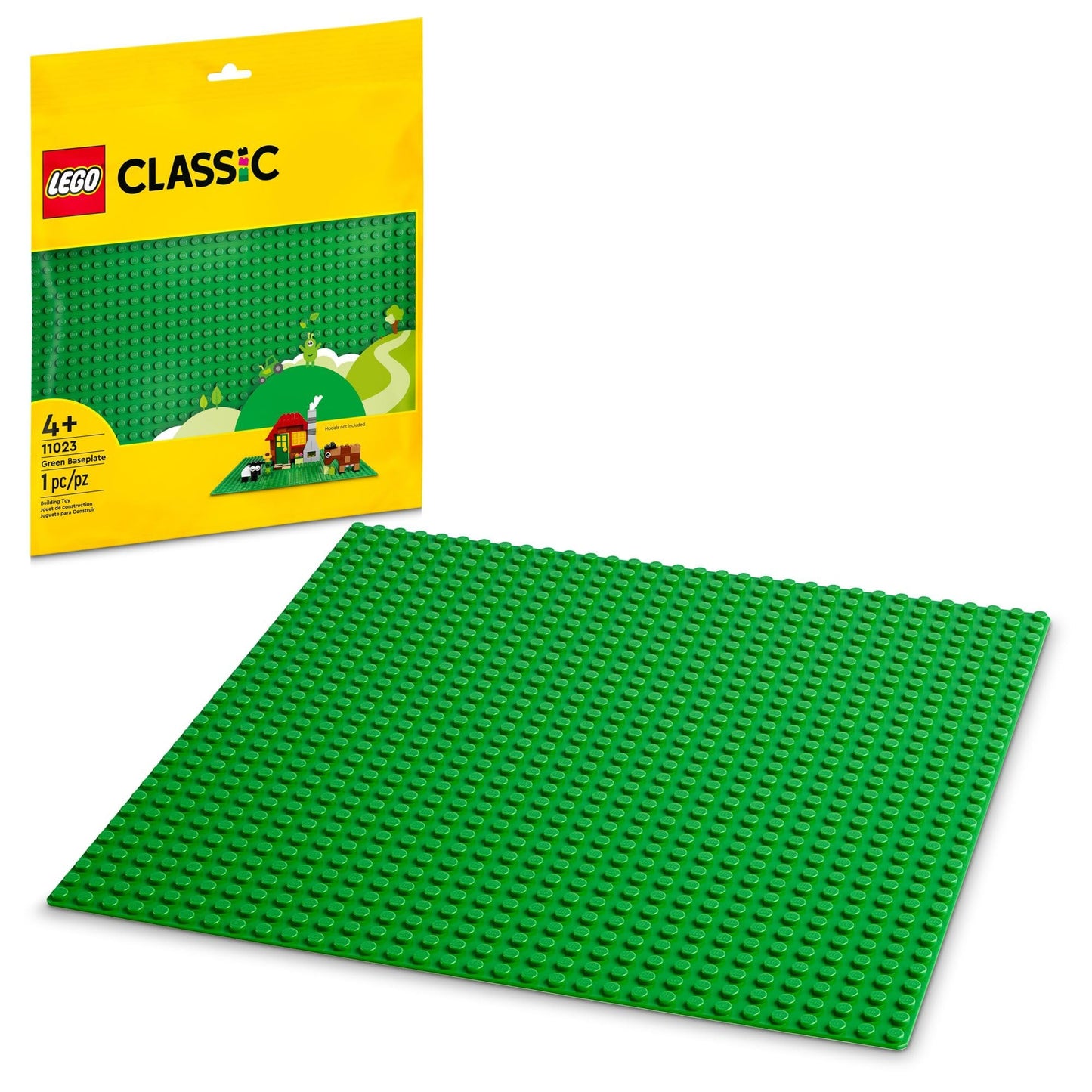 LEGO Classic Green Baseplate, Square 32x32 Stud Foundation to Build, Play, and Display Brick Creations, Great for Grassy Nature Landscapes, 11023,4+
