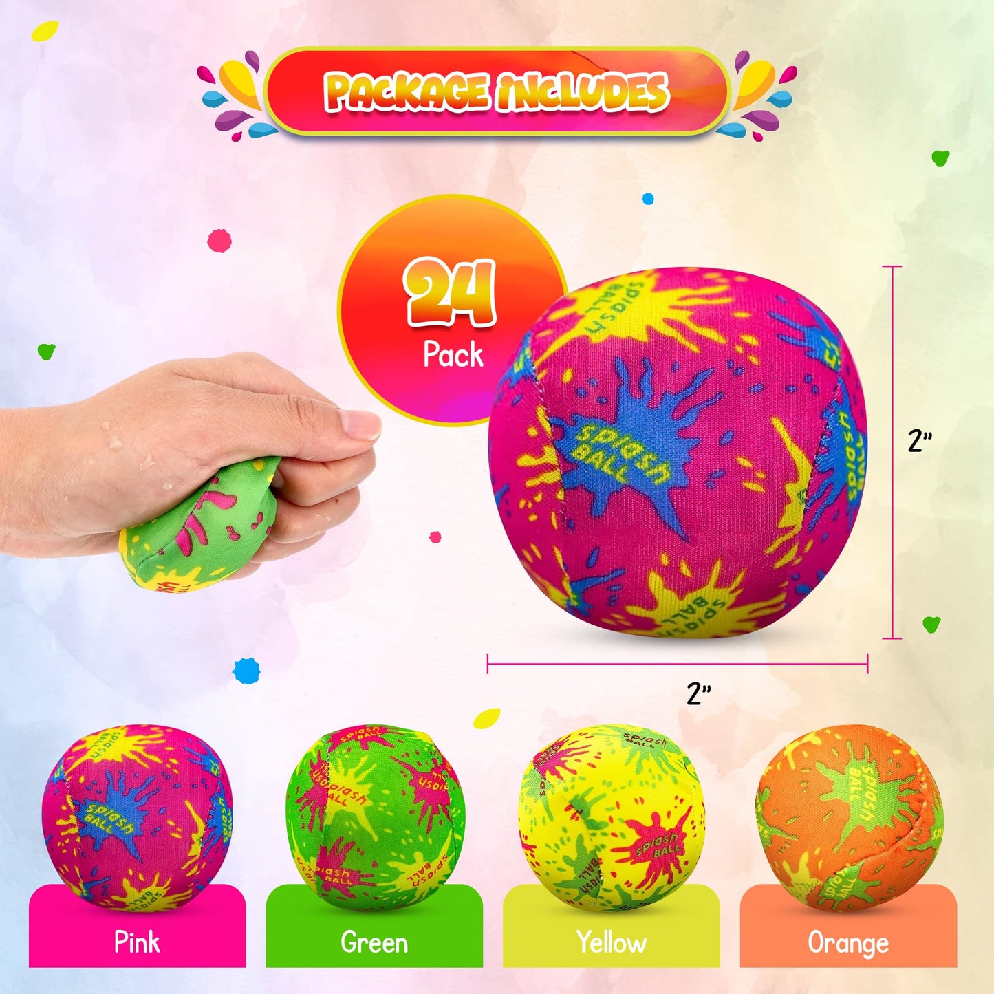 24 Pack - 2" Water Splash Balls Bomb - Mini Water Absorbent Ball - Summer Kids Pool Toys, Outdoor Water Fight Game Activities for Kids, Beach Pool