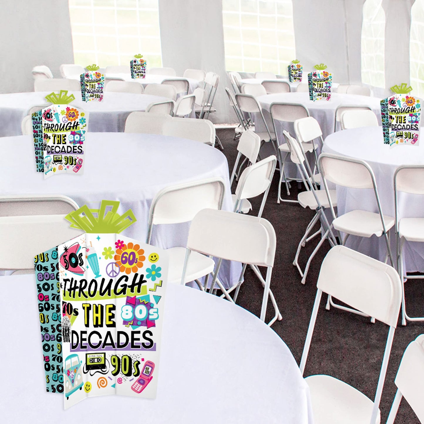 Big Dot of Happiness Through the Decades - Table Decorations - 50s, 60s, 70s, 80s, and 90s Party Fold and Flare Centerpieces - 10 Count