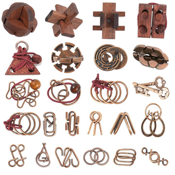 24 Pcs Brain Teaser Puzzles for Adults and Teens - Metal Puzzles 3D Puzzle Game Toys for Adults Teens - Wooden Unlock Interlocking Puzzle Adult IQ