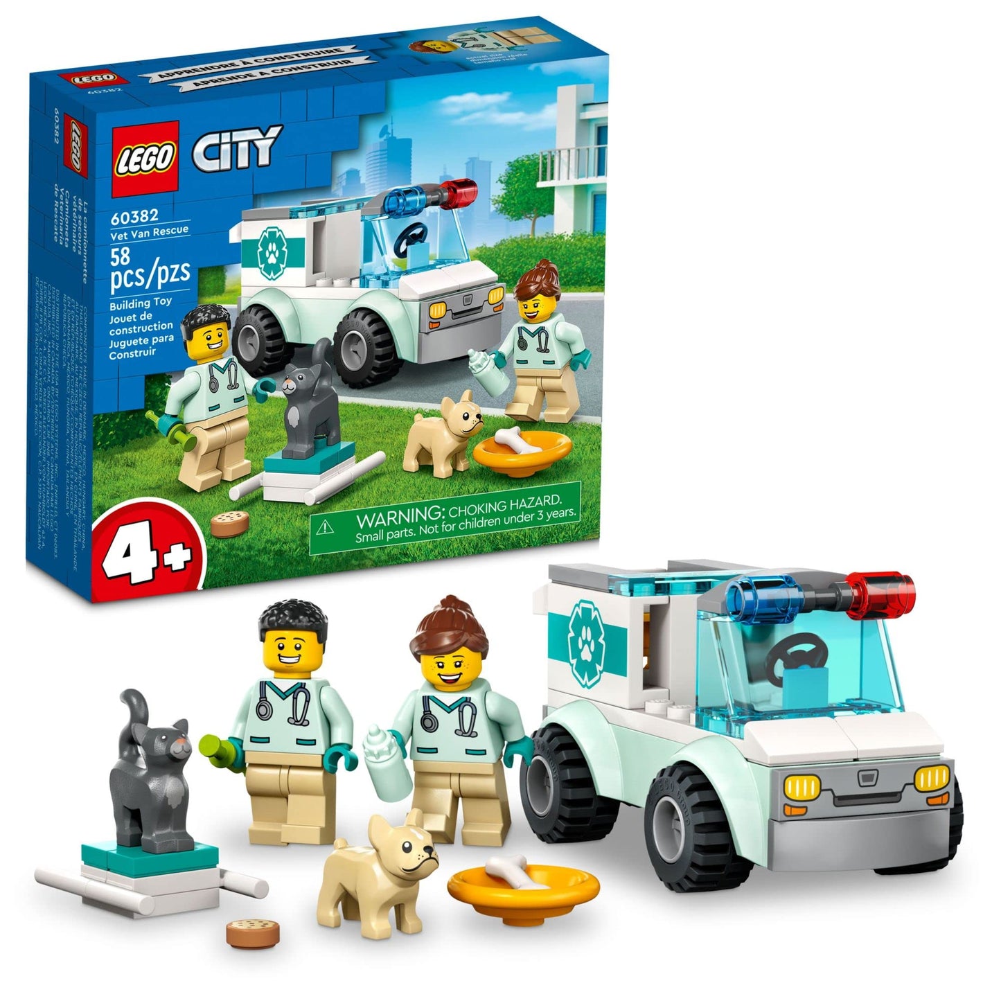 LEGO City Vet Van Rescue 60382, Toy Animal Ambulance, Learning Toy Playset for Kids 4 Plus Years Old with 2 Veterinary Minifigures, Dog & Cat Figures