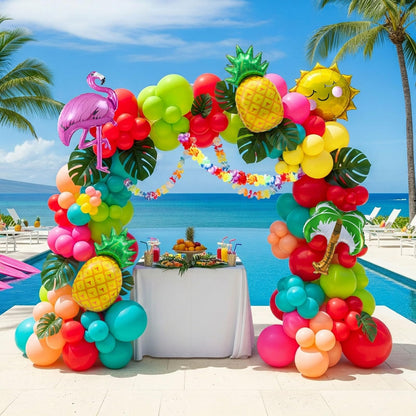 Flamingo Tropical Balloon Garland kit Hot Pink Teal Orange Mylar Pineapple Palm Ballloon arch For Summer Beach Hawaiian Luau Aloha Birthday Baby