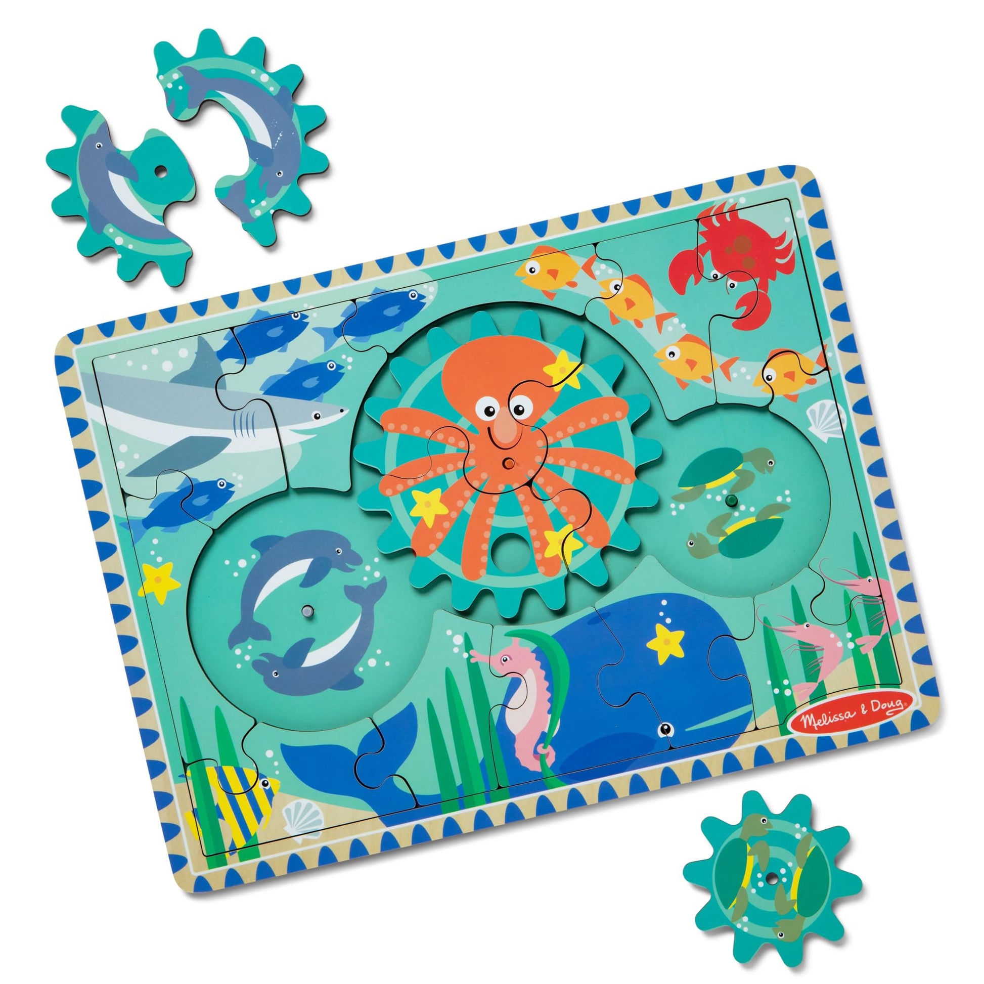 Melissa & Doug Wooden Underwater Jigsaw Spinning Gear Puzzle - 18 Pieces Wooden Puzzle for Toddlers and Preschoolers, for Boys and Girls Ages 3+