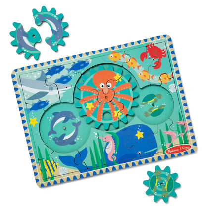 Melissa & Doug Wooden Underwater Jigsaw Spinning Gear Puzzle - 18 Pieces Wooden Puzzle for Toddlers and Preschoolers, for Boys and Girls Ages 3+