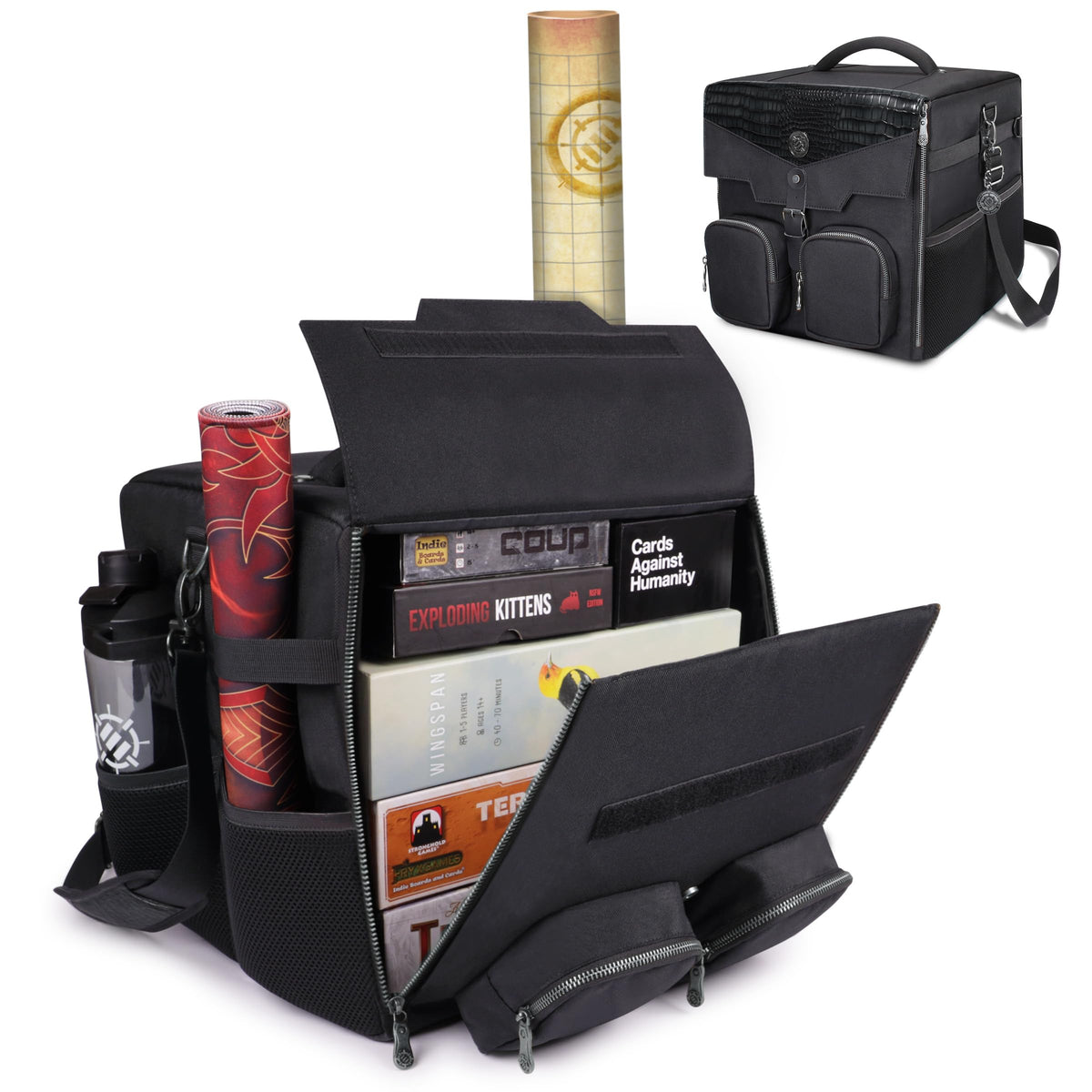 ENHANCE Board Game Shoulder Bag - Collector's Edition Board Game Storage with Shoulder Strap and Accessories Pockets for Dice, Cards, More