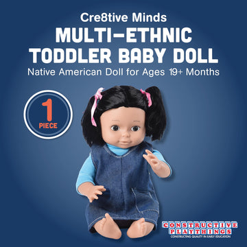 Cre8tive Minds Multi-Ethnic Toddler Baby Doll with Moveable Limbs, Denim Dress, Native American Doll for Girls and Boys Ages 19+ Months
