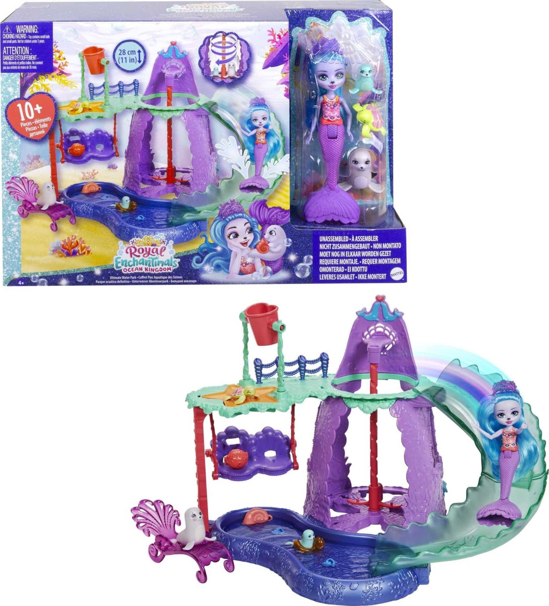 Mattel Enchantimals Ultimate Water Park Playset with Shayda Sea Lion Small Doll, 4 Animal Figures & Accessories, Ocean Kingdom Set with Water Features