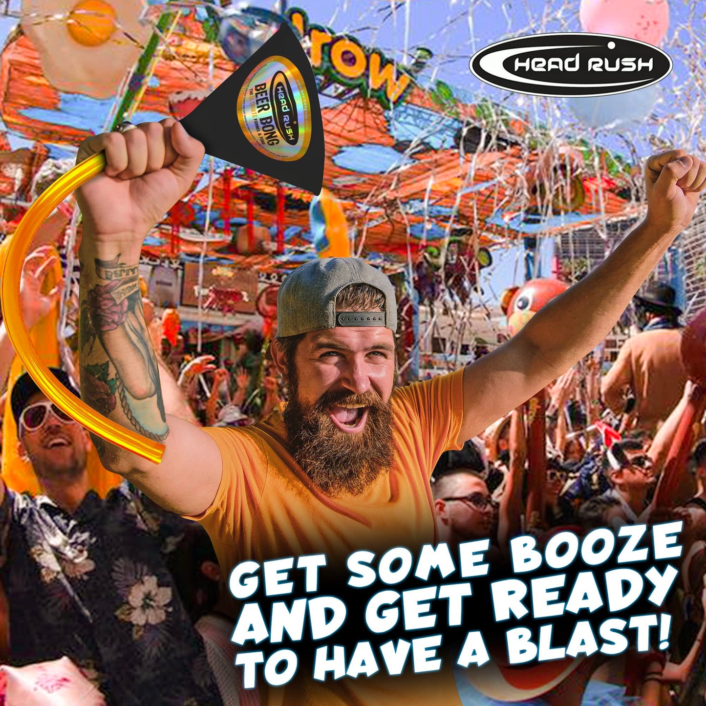 Head Rush Silver/Blue Double Header 2-Tube Beer Bong, 8" x 6.5" Plastic Funnel with Dual Flexible Hose, 2 2-ft Long Thick Tubes for Parties and Games