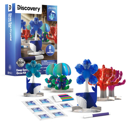 Discovery™ Deep Sea Crystal Grow Kit - 32-Piece STEM Chemistry Lab for Kids| Grow Colorful Crystals on 8 Sea Creatures| Educational Craft Kit with Art