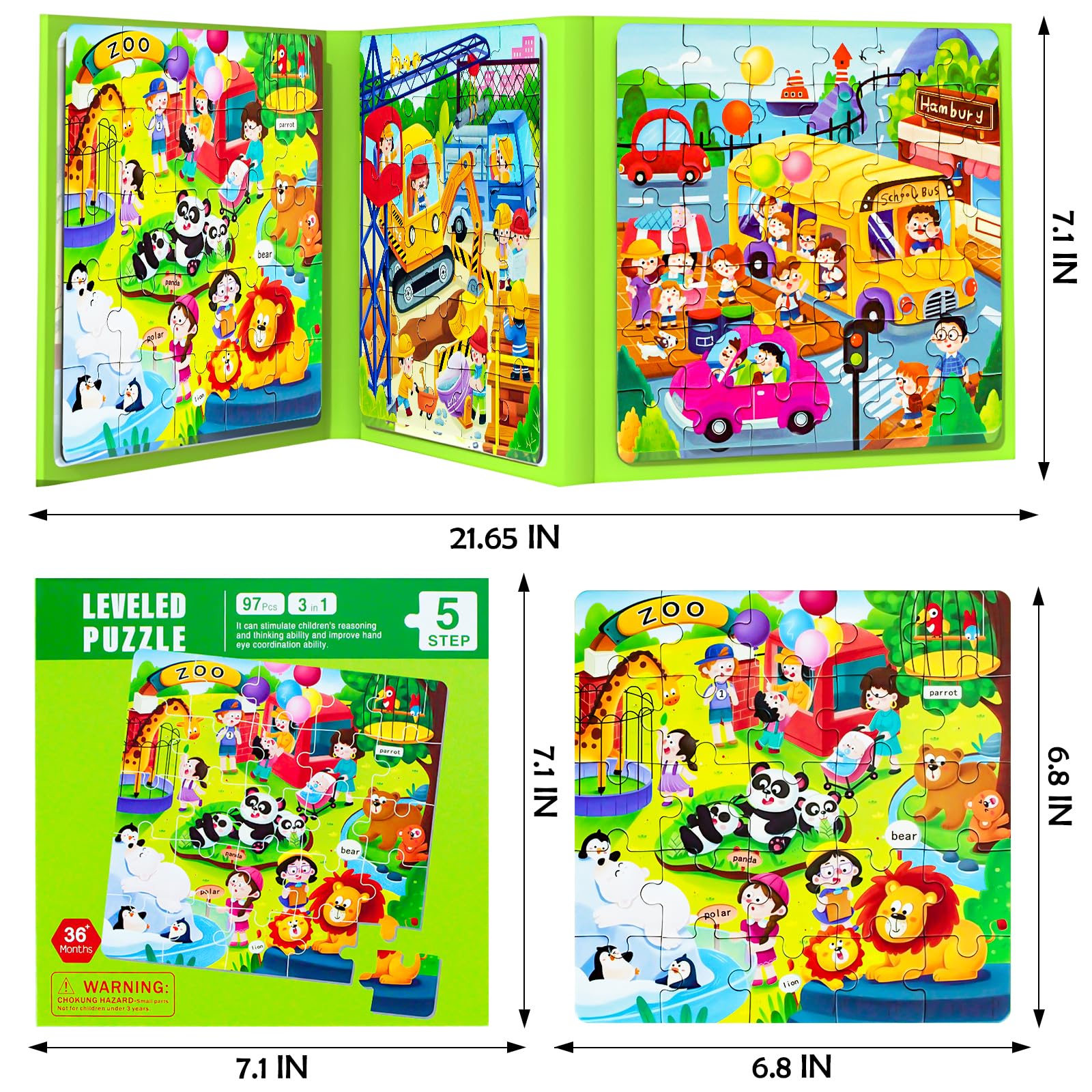 Magnetic Puzzles for Kids Ages 4-8, 3 in 1 Cartoon Jigsaw Puzzle Book, Toddlers Travel Puzzles Toys, Preschool Learning Toy for Children 3-8 Year