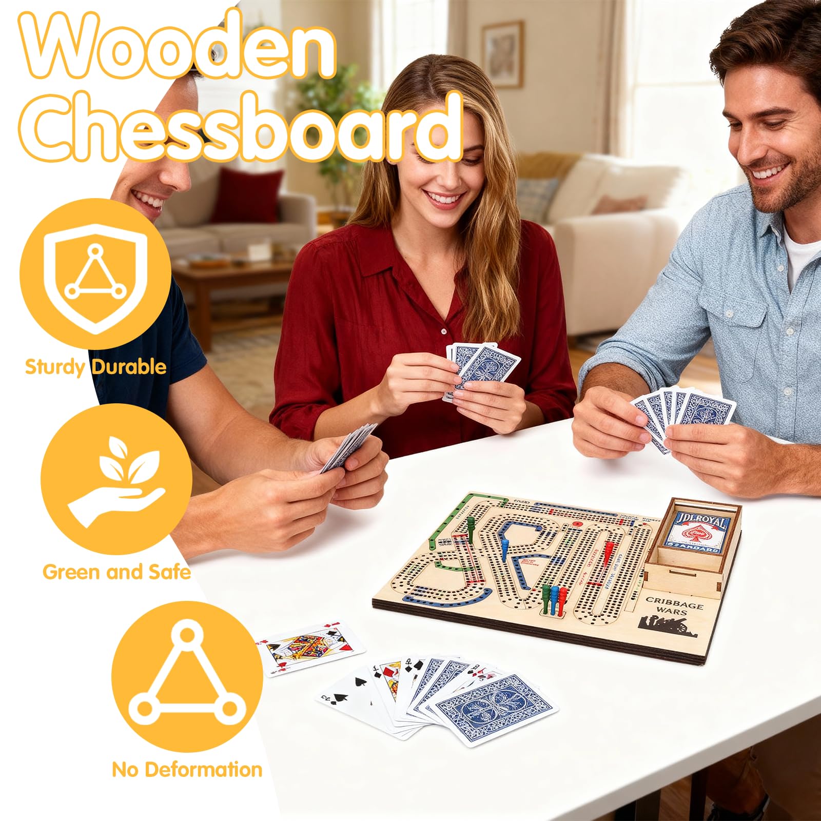 Cribbage Wars Board Game,2025 Wooden Cribbage Board Game Set Traps Games Classic Night Bar Games for Families with Built-in Storage Compartment