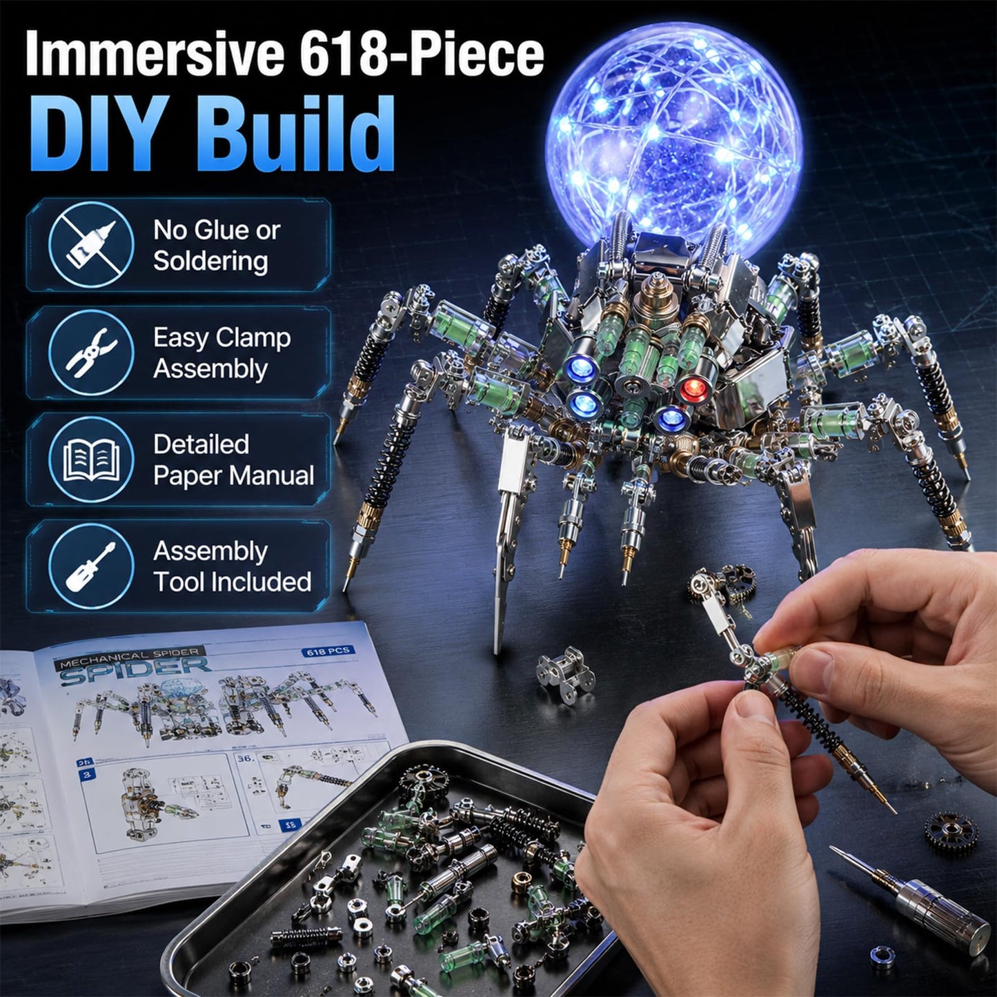 3D Metal Puzzle for Adults,Spider Puzzle Building Set?3D Metal Model Kit, Brain Teaser Puzzles DIY Assembling for Stress Relief - High end Men's Gift