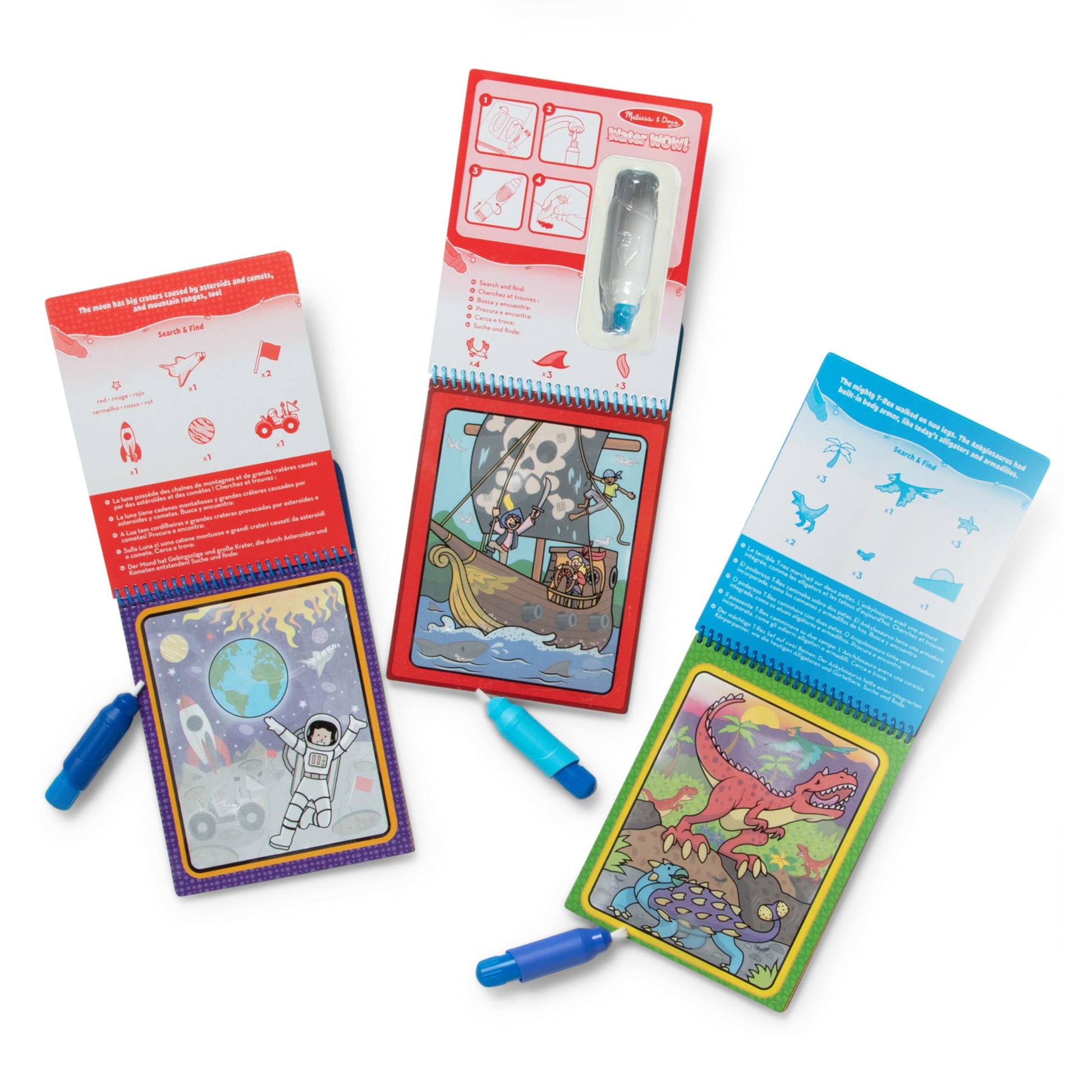 Melissa & Doug Water Wow! Mess Free Coloring Book, Reusable Water-Reveal Activity Pad, 3-Pack, Dinosaur, Adventure, Space, Travel Toys, Party Favors,