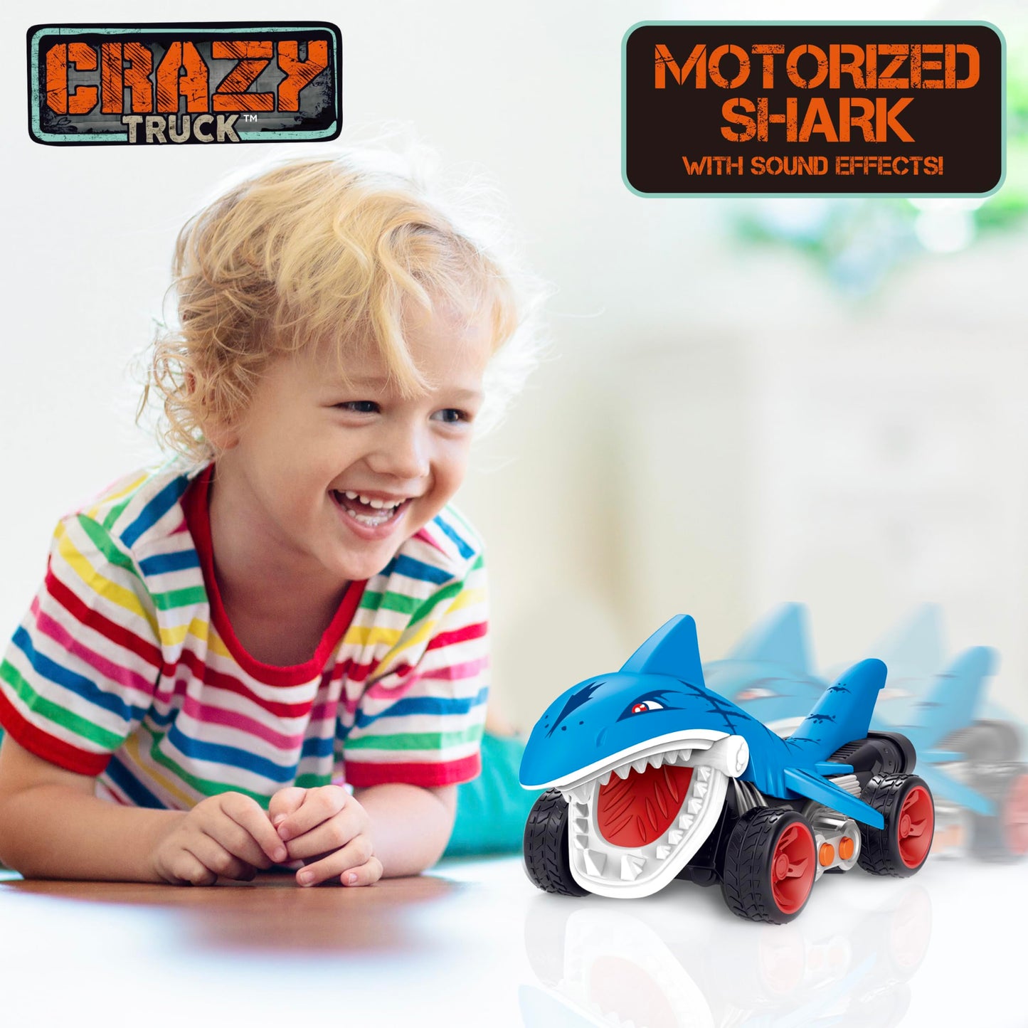 Thin Air Brands Crazy Truck Motorized Shark with Sound Effects - Battery Powered Stunt Toy for Kids - Blue Shark Truck with Exciting Sounds for Boys