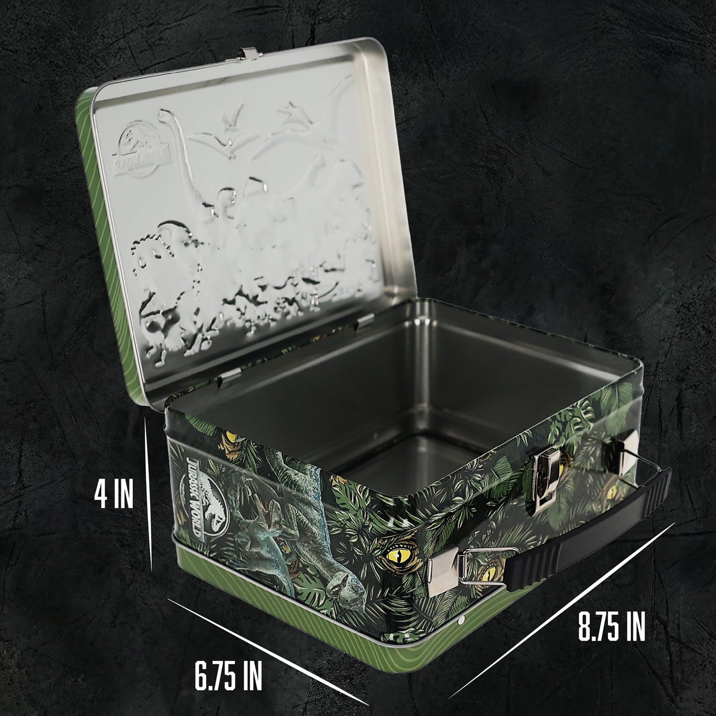 AQUARIUS Jurassic World Fun Box 8 x 6 Inches - Dinosaur Tin Storage Organizer Collectible Merchandise Gift for Kids and Teens