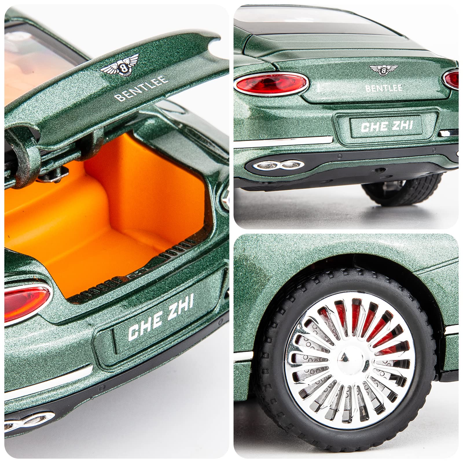 WAKAKAC Toy Car Compatible for 1/24 Bentley Continental GT Model Car Alloy Diecast Collectible Pull Back Car Toy Door Can Be Opened for Boys Girls
