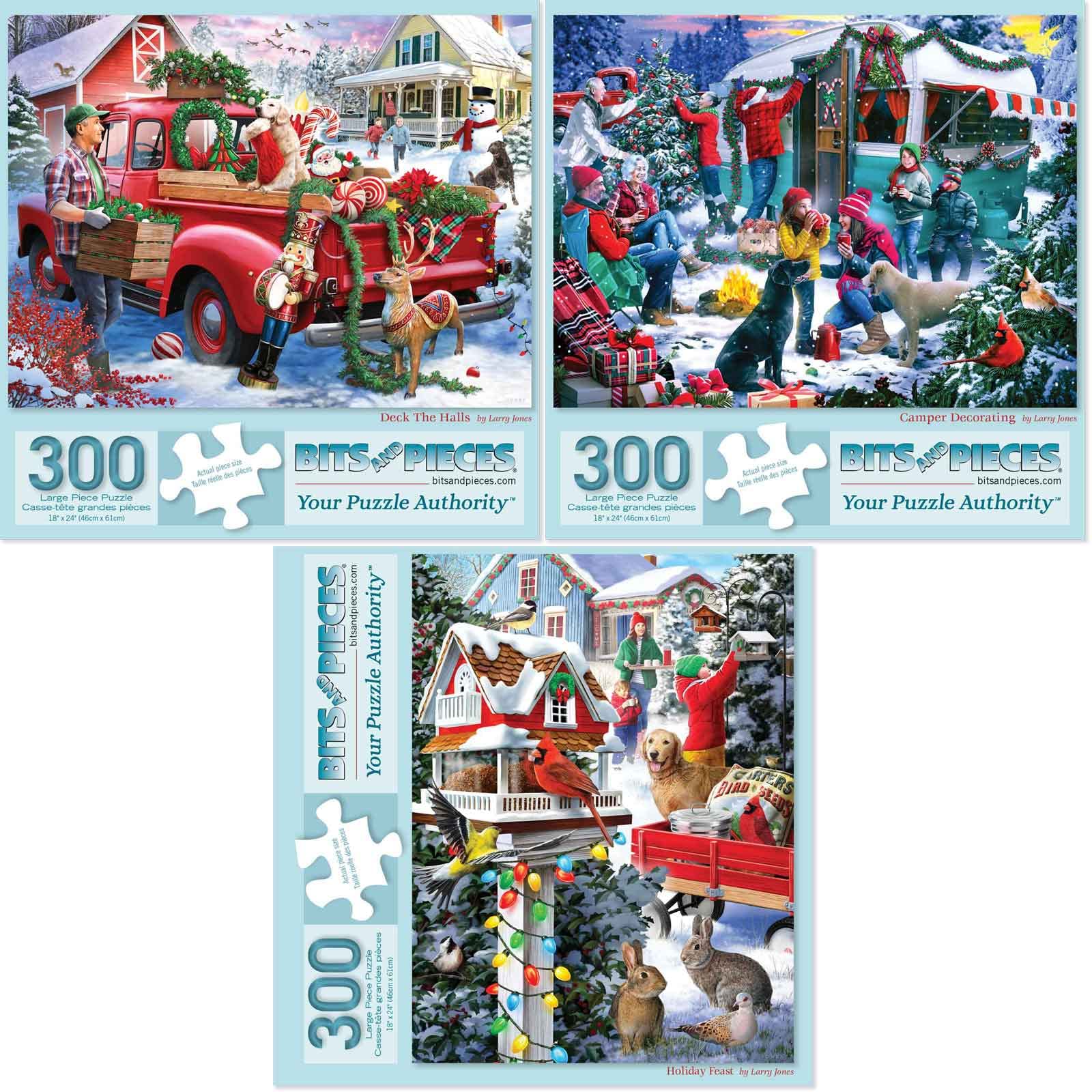 Bits and Pieces - Value Set of Three (3) 300 Piece Jigsaw Puzzles for Adults - Puzzles Measure 18' x 24' - 300 pc Camp Holiday Tree Christmas Winter