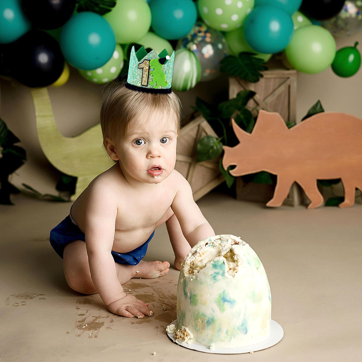 Dinosaur 1st Birthday Party Supplies - Boy Wild One Hat/Crown, Dino Roar Theme Decorations for Baby Shower & First Birthday