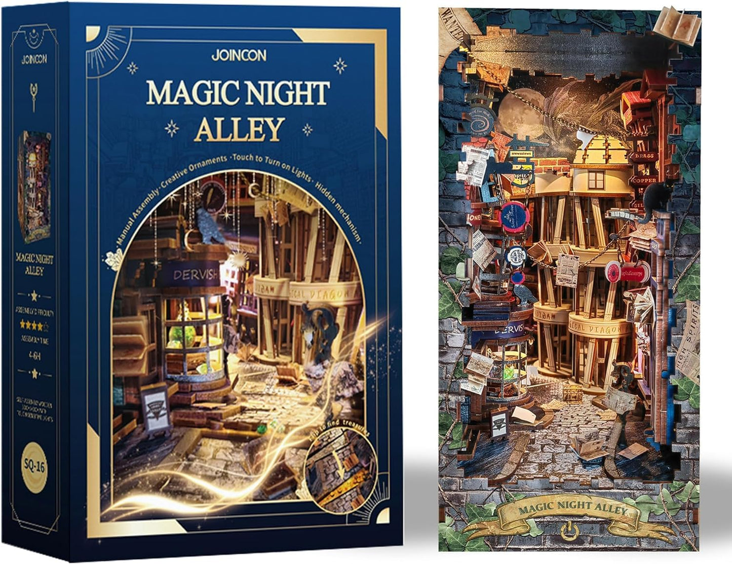 ROCOXIA DIY Book Nook Kit, DIY Miniature Booknook, Book Nook Shelf Insert, Gift for Birthday Thanksgiving Day Christmas (Magic Night Alley)