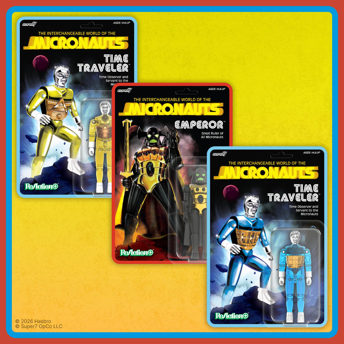 Super7 Reaction+ Micronauts Time Traveler (Translucent Yellow) - 4" Micronauts Action Figure with Accessories - Classic Cartoon Collectibles and Retro