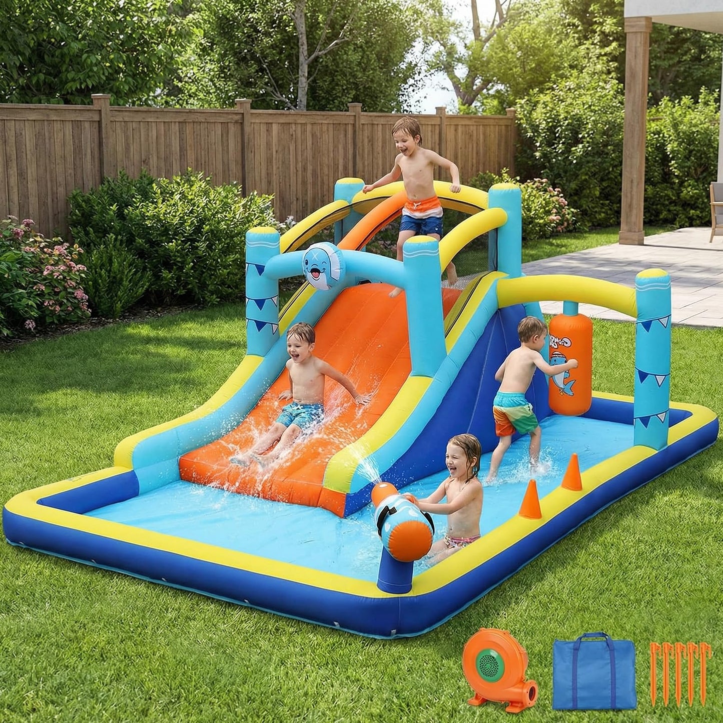 TABU Bounce House with Slide & Splash Pool, 187.2x112x73.2IN