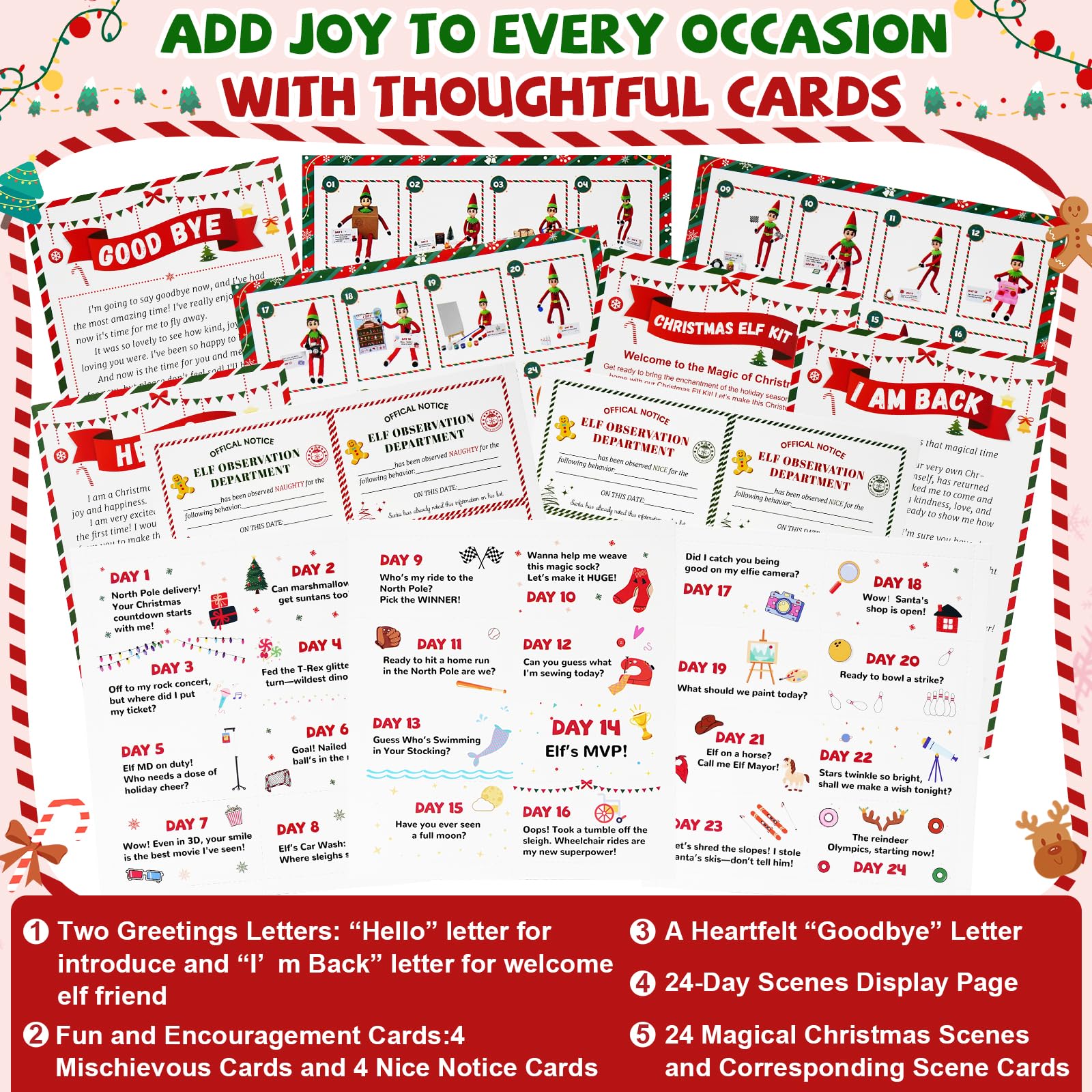 Elf Kit 24 Days of Christmas 2025-include 24 Daily Surprise Scenes & Accessories Elf Mischief Clothes Starter Kit Countdown For Family Christmas