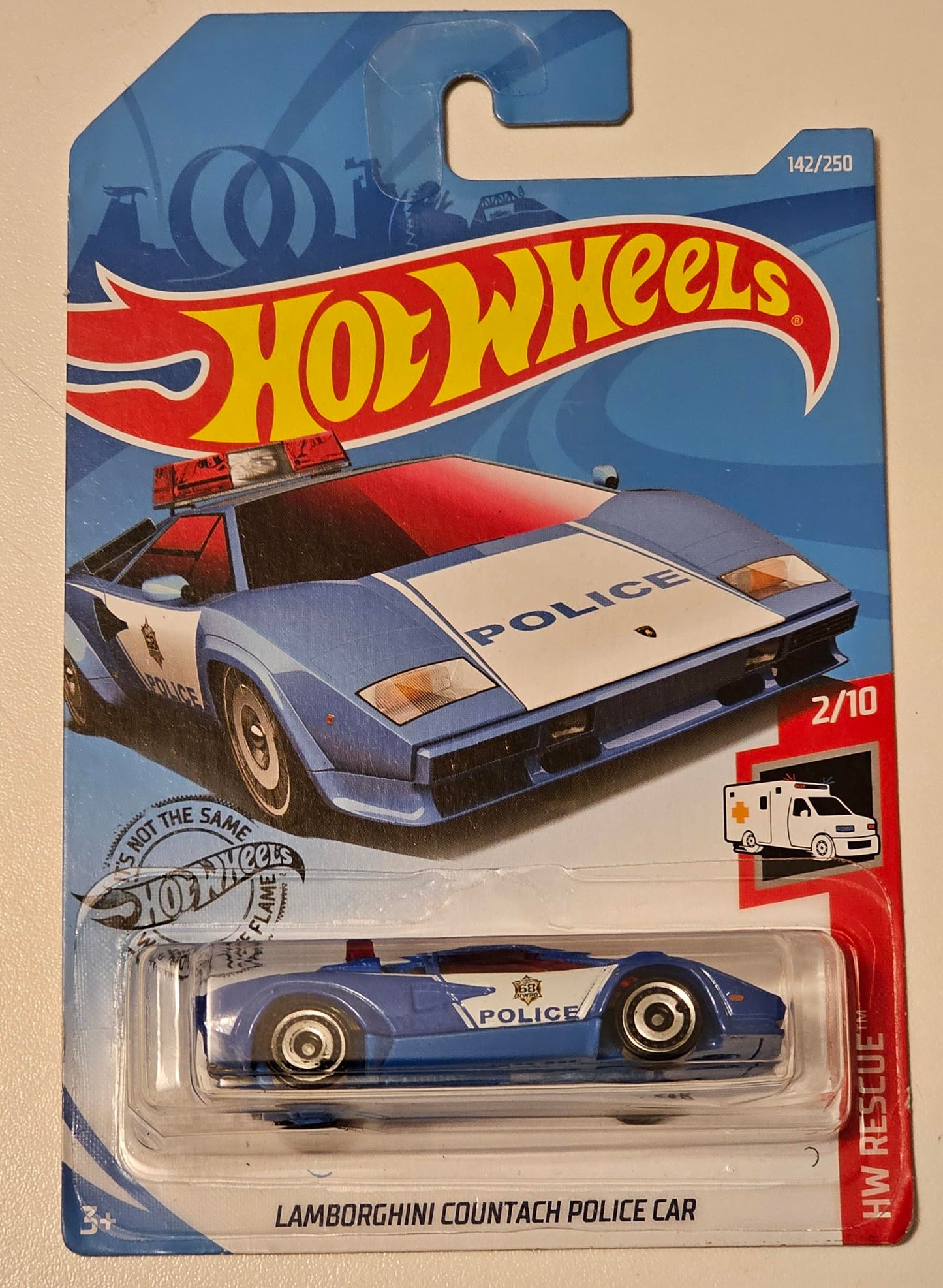 Hot Wheels Rescue Series 2/10 Lamborghini Countach Police Car 142/250, Blue