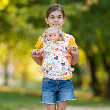 HappyVk - Baby Doll Carrier Kids Toy Carrier for Dolls Front and Back with Adjustable Straps Doll Accessories - Pink - Love Design