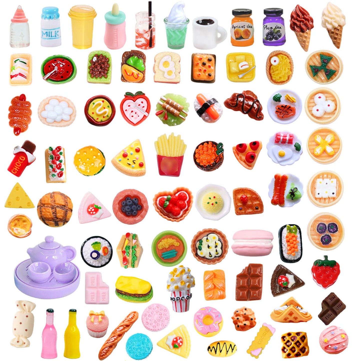 80 Pcs Mini Food Miniature Dollhouse Accessories - 1:12 Scale Small Doll Food Decor Mini Kitchen Set & Tiny Things Toys