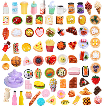 80 Pcs Mini Food Miniature Dollhouse Accessories - 1:12 Scale Small Doll Food Decor Mini Kitchen Set & Tiny Things Toys