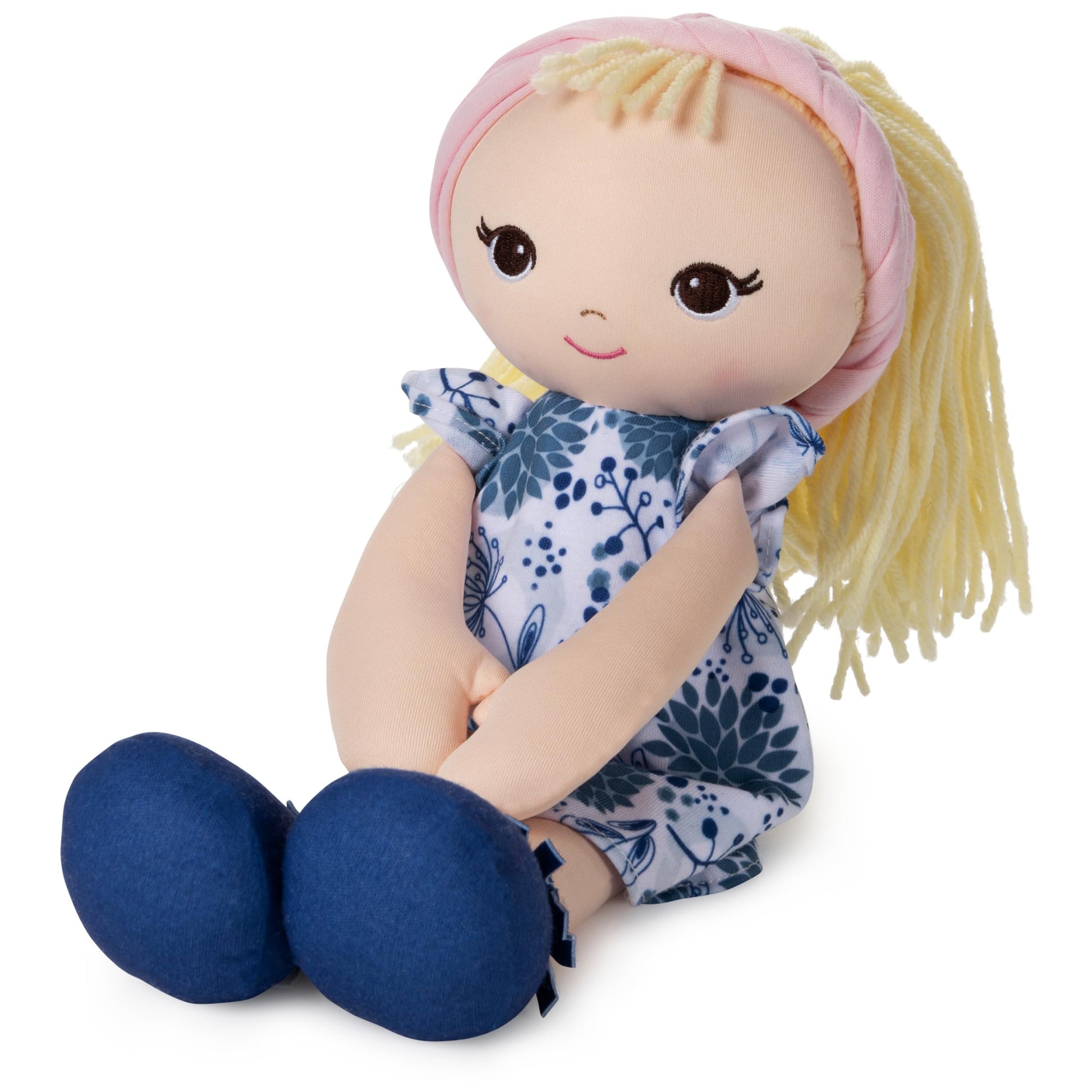 GUND Baby Toddler Doll Plush Blonde, Blue Floral Dress, 8"