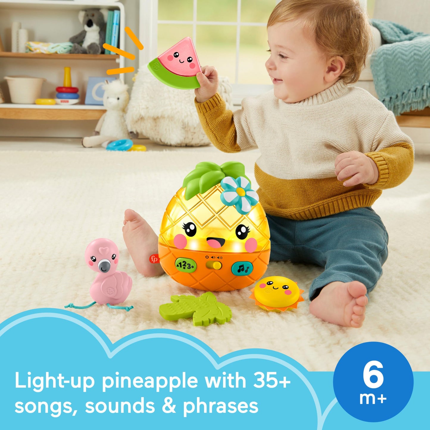 Fisher-Price Paradise Pals Magical Lights & Tunes Pineapple, electronic learning toy with music and lights for baby ages 6-36 months